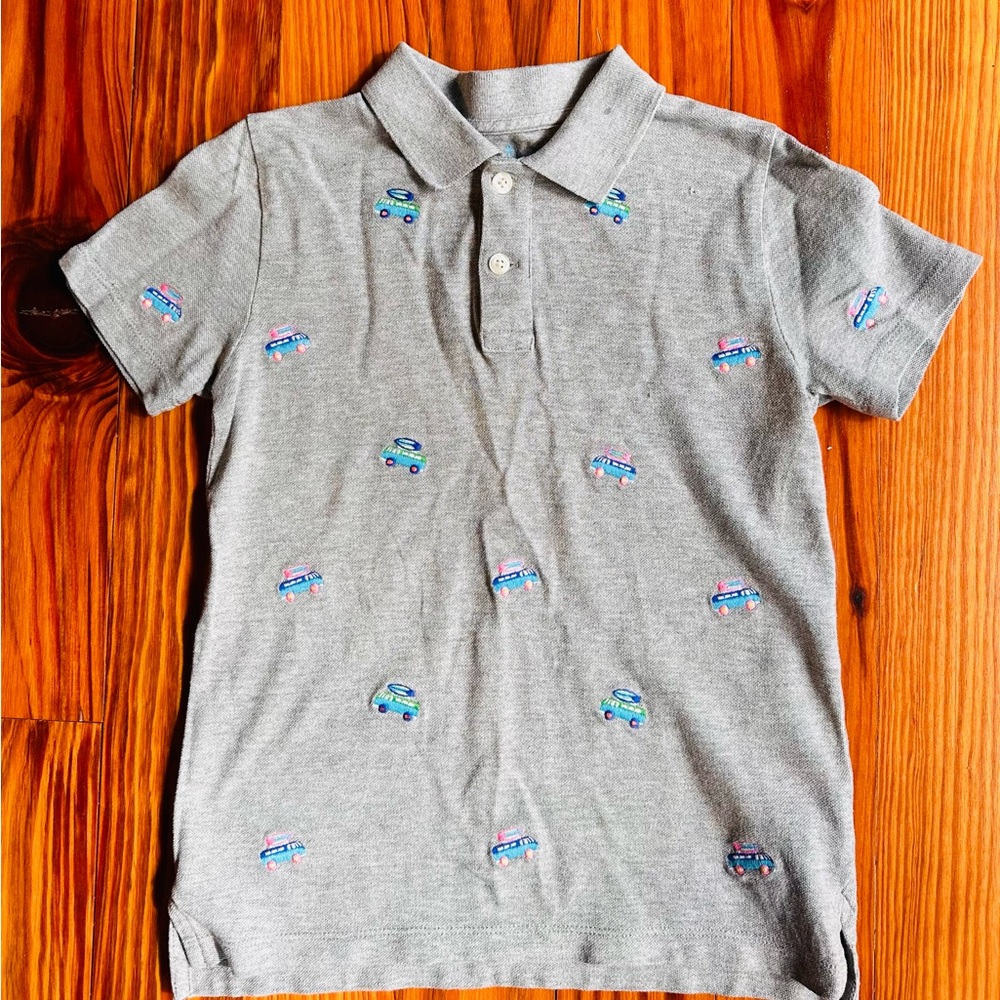 Crewcuts grey polo w/beach van detail size 6-7